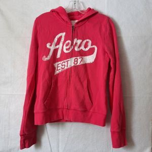 Aeropostale Vintage Hot Pink and White Full Zip Hoodie Ladies Size Large